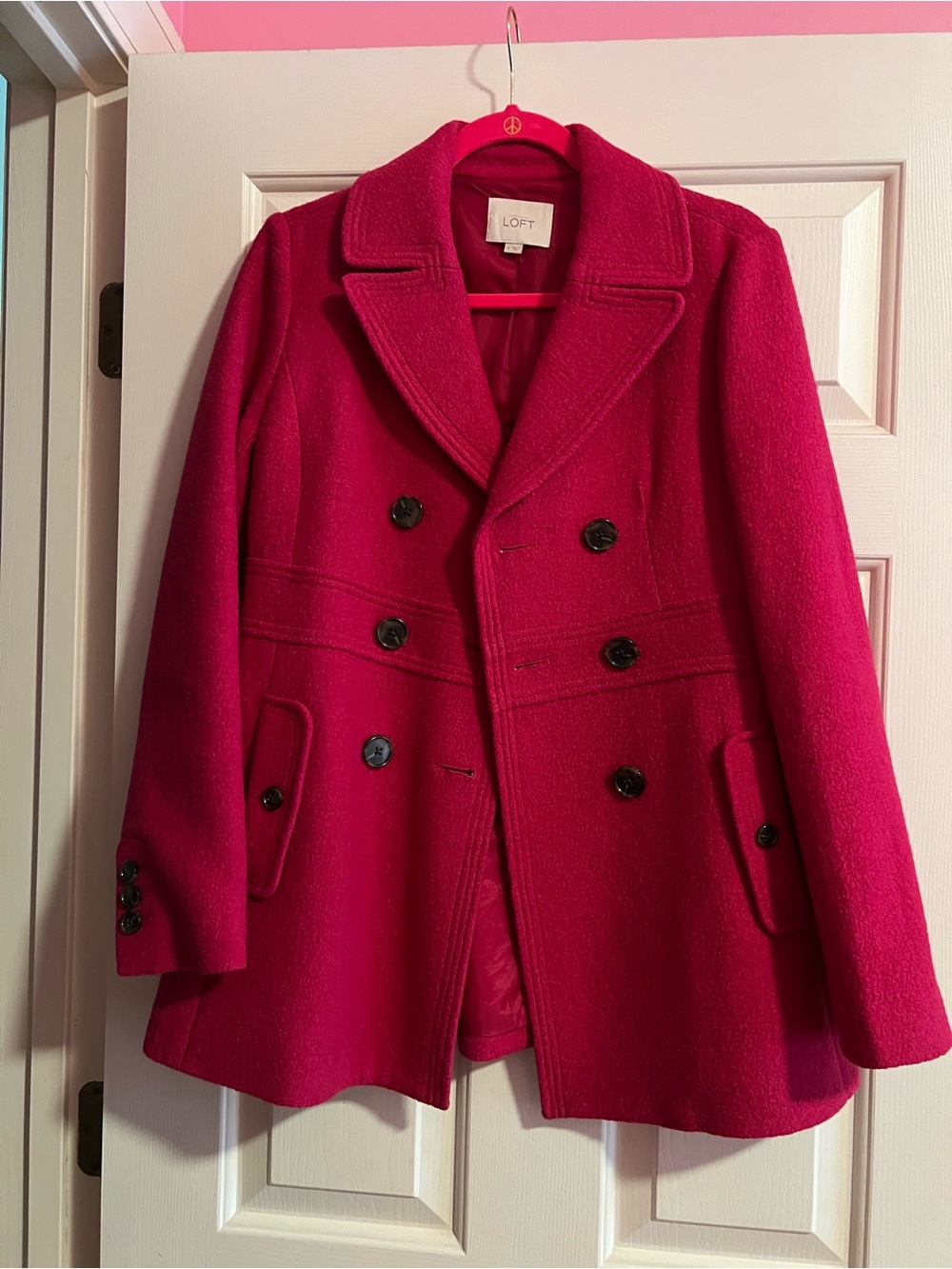 LOFT Hot Pink Double-Breasted Peacoat
